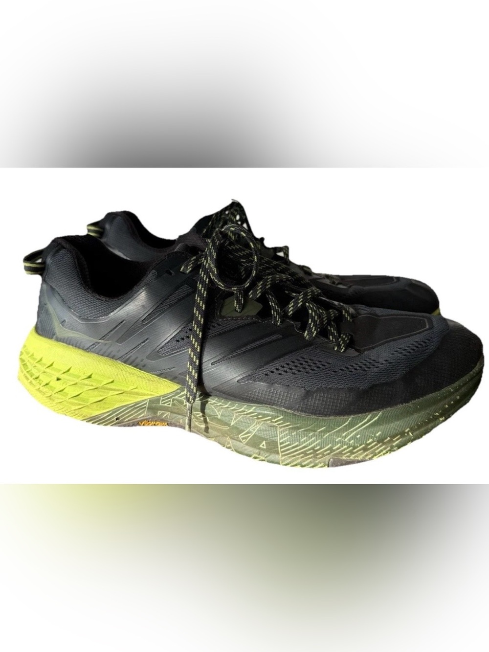 Hoka Speedgoat 3 Trail Running Shoes Mens 12 Green Black Vibram Hiking Athletic